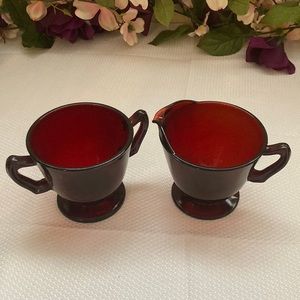 Vintage Anchor Hocking Ruby Red Sugar & Creamer set
